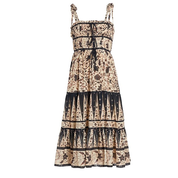 NWT Ulla Johnson Indah Floral Midi Dress in Plumeria with tie straps and front - Picture 2 of 4